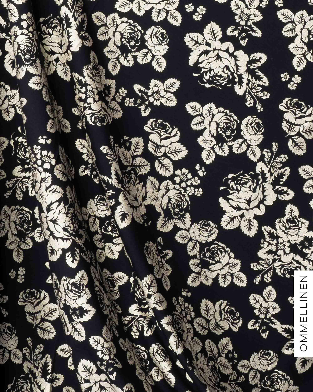 Glitter printed french terry - PRE-CUT, Babushka Roses - gold champagne