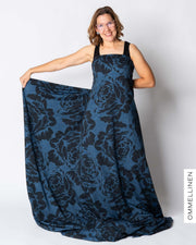 French terry, Babushka Roses Giant - blue/black