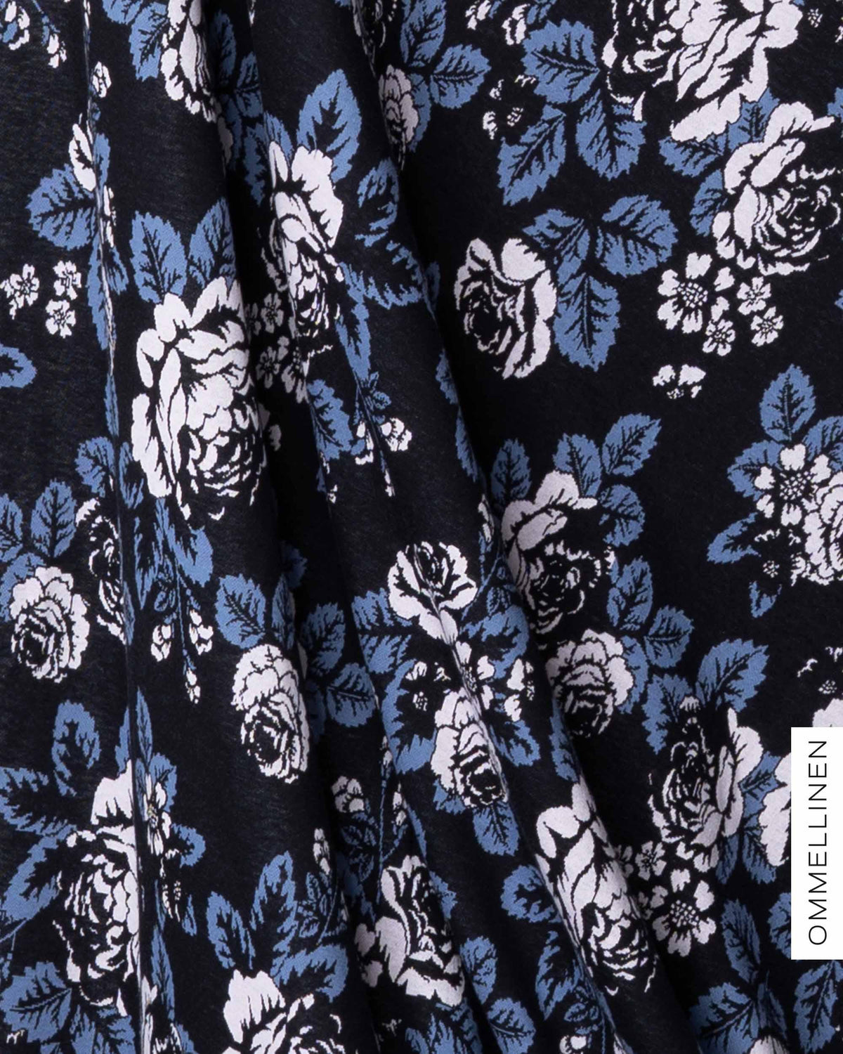 Organic cotton knit, Babushka Roses - black/blue