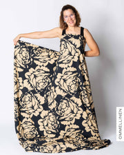 French terry, Babushka Roses Giant - black/sand