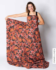 French terry - PRE-CUT, Babushka Roses - orange