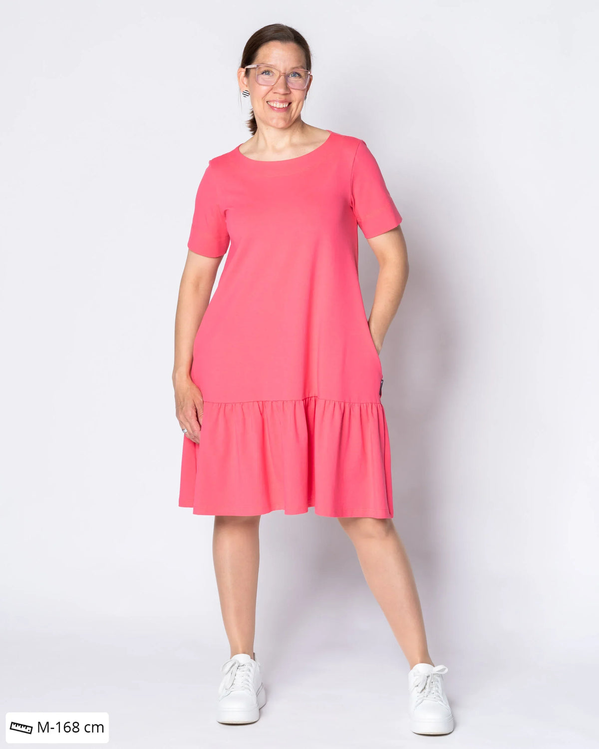 HUPS! Frillahelmamekko - lyhyt, koralli - 3XL
