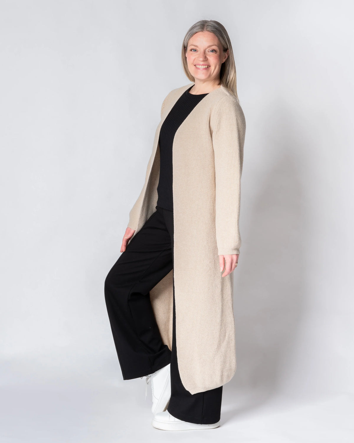 WHOOPS! MAXI cardigan - merino wool, light sand - M/L