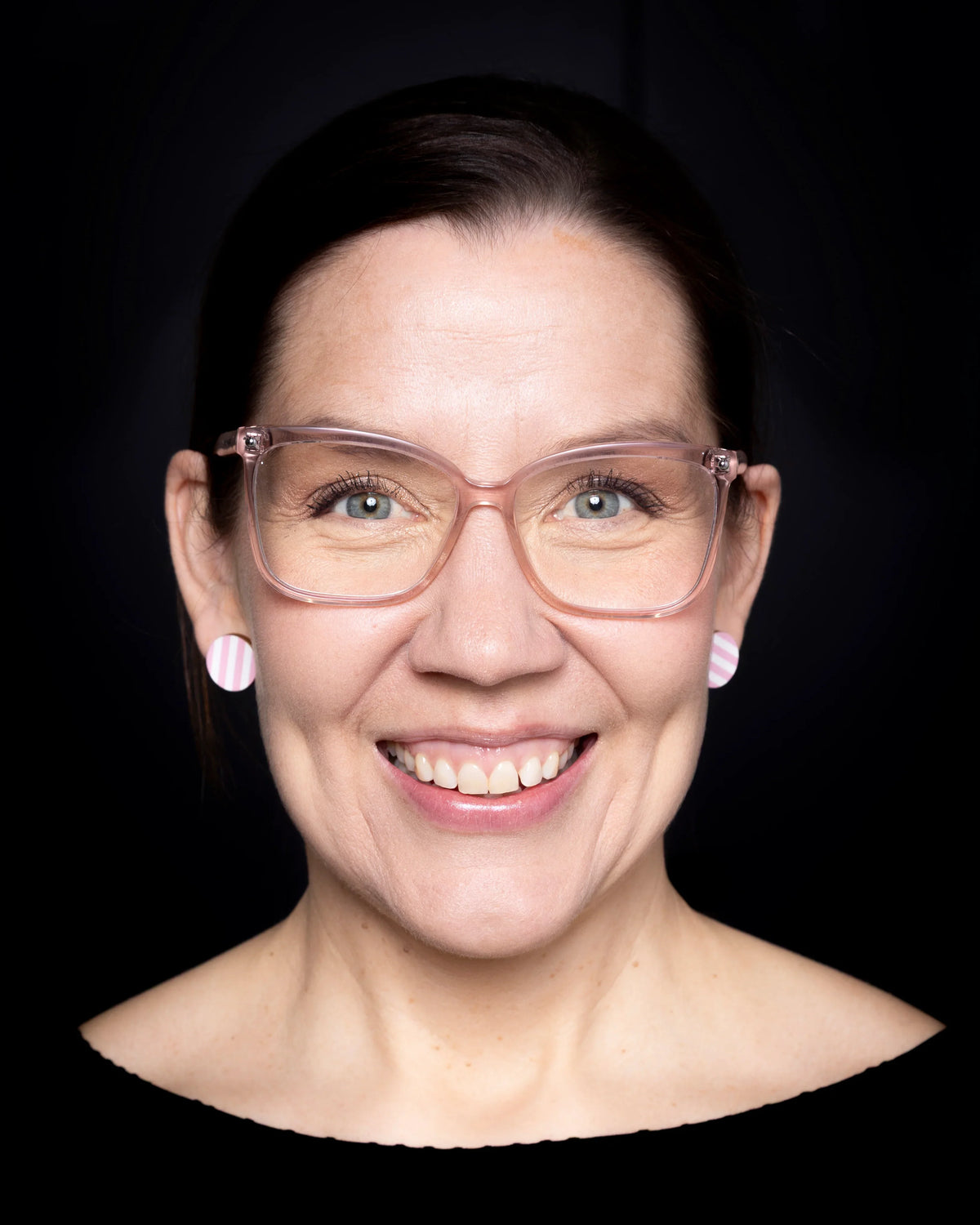 Korvakorut, Raita - vaaleanpunainen, nappi