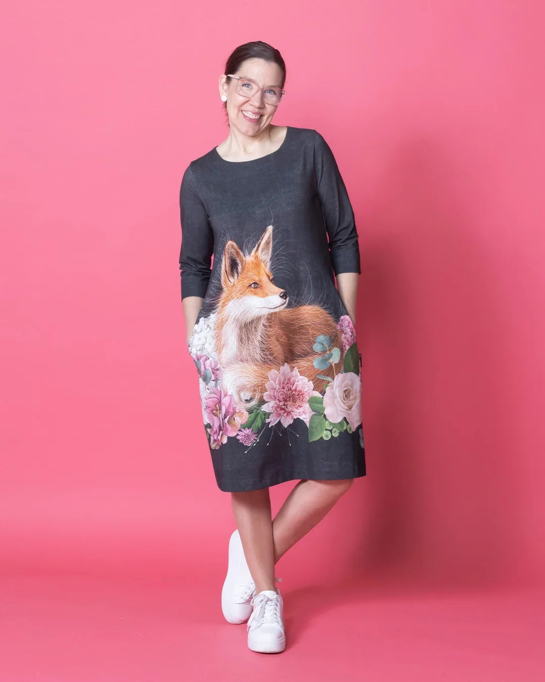 WHOOPS! IISI dress, Kukkakimppu ja kettu - grey - 3XL